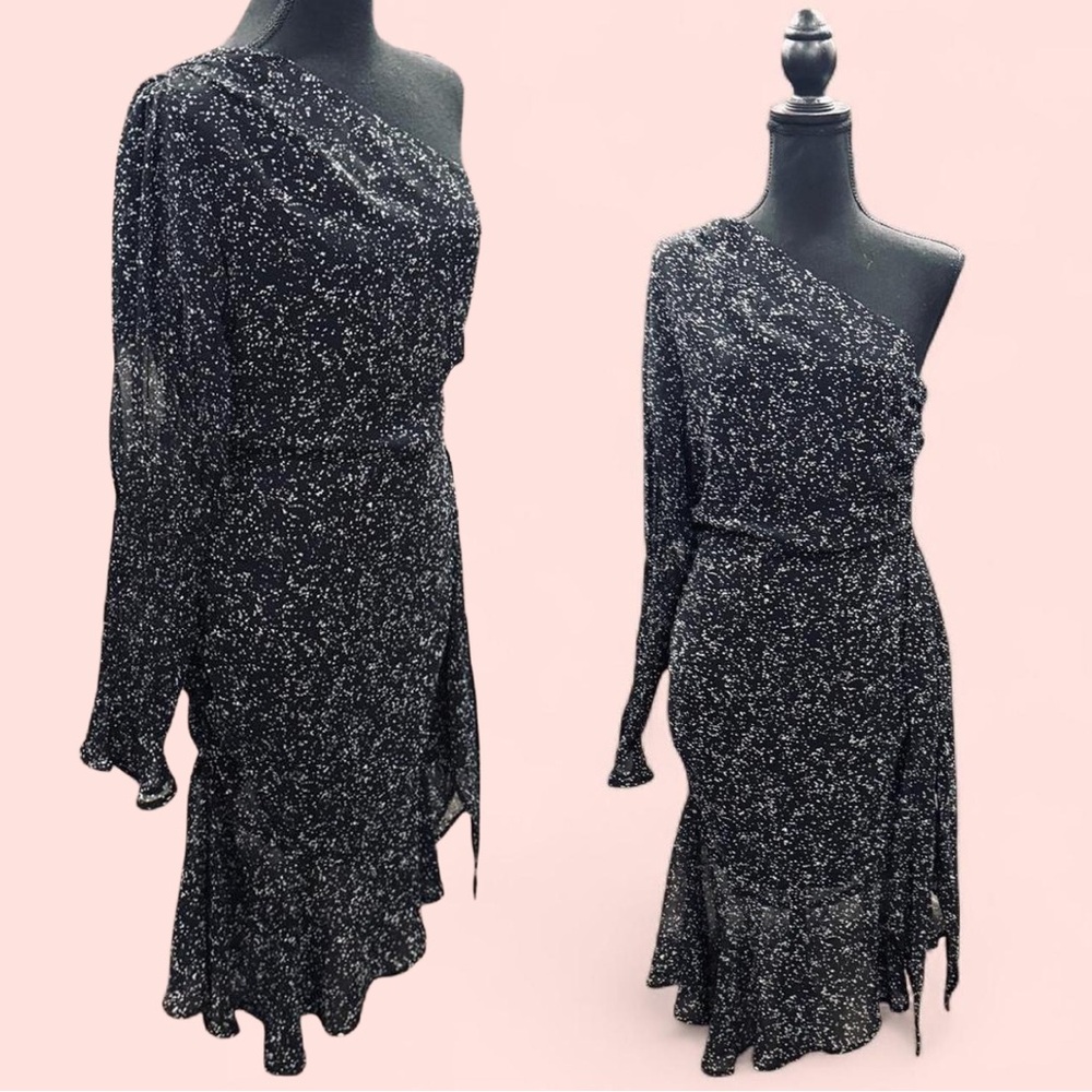 Cocktail New Year’s Eve Glam Party Honey Punch Black White One-Shoulder Dress M